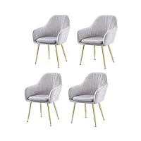 xmdeur ensemble moderne de 4 chaises de salon en velours avec siège et dossier souples, pieds en métal, chaises de cuisine, chaise de réception, chaises de salle à manger (couleur : gris clair)
