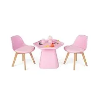 goplus table enfant avec 2 chaises, table d'activités avec plateau concave, siège rembourré, pieds en bois massif, petite table rose pour apprendre, jouer, manger, pour fille garçon 3-8 ans