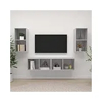 aijuukjp nice entertainment centres et meubles tv - meuble tv mural - 4 pièces - gris béton - bois d'ingénierie