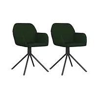 vidaxl 2x chaises pivotantes de salle à manger fauteuils à dîner chaises de cuisine chaises de repas hauteur réglable vert foncé velours