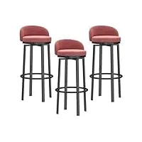 lot de 3 tabourets de comptoir, tabourets de bar rembourrés en tissu velours, chaises de bar en métal avec dossier bas, tabourets de cuisine pieds noirs, hauteur d'assise 75 cm, rose