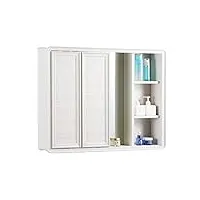 hhctebec armoire à miroir armoire à pharmacie concea porte coulissante casier salle de bain miroir de courtoisie en aluminium (couleur: bois, taille: 90 * 13 * 67 cm) (blanc 90 * 13 * 67 cm)