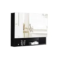 hhctebec armoire à miroir armoire à pharmacie salle de bain en bois massif casier étanche hd miroir argenté miroir mural (couleur: noir, taille: 80 * 65 * 13 cm) (noir 90 * 65 * 13 cm)