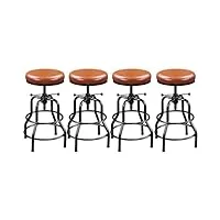 yaheetech lot de 4 tabouret de bar industriel en similicuir tabouret haut rond réglable en hauteur avec deux repose-pieds chaise de cuisine avec cadre en métal pour cuisine restaurant marron clair