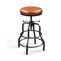 yaheetech tabouret de bar industriel en similicuir tabouret haut rond réglable en hauteur avec deux repose-pieds chaise de cuisine avec cadre en métal pour cuisine restaurant bistrot marron clair