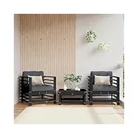 tekeet lot de 2 chaises de jardin en pin massif avec coussins noir