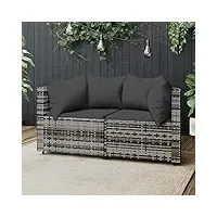 tidyard canapés d'angle de jardin et coussins 2 pièce gris résine tressée, canapé de exterieur meuble de jardin pour balcon terrasse style b