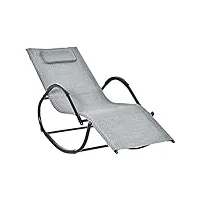 outsunny chaise longue à bascule rocking chair ergonomique avec tétière amovible accoudoirs et repose-pieds revêtement texitlène métal 61 x 160 x 79 cm gris