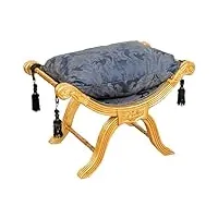 biscottini pouf savonarola l47xpr75xh54,5 bleu damassé et or - pouf fauteuil - pouf repose-pieds - schtroumpf pour s'asseoir - puff style antique - fauteuil - fauteuil salon