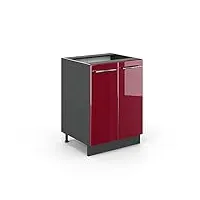 livinity meuble bas de cuisine fame-line, rouge bordeaux haute brillance/anthracite, 60 cm, pa marbre