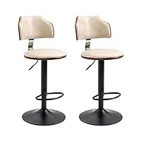 wxhlh lot de 2 chaises de bar de réception pivotantes à 360°, tabourets de cuisine modernes avec dossier en bois courbé et coussin de siège en pu, hauteur 58-78 cm (couleur : beige) wwyy