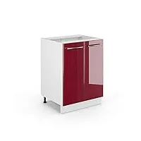 livinity meuble bas de cuisine fame-line, rouge bordeaux haute brillance/blanc, 60 cm, pa marbre
