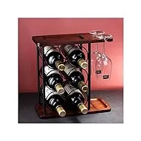 casier à vin avec support de verre à vin, casier à vin de comptoir, support à vin en bois avec plateau, parfait pour la décoration de la maison et la cuisine, peut contenir 6 bouteilles et 2 verr