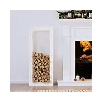 tekeet furniture home tools Étagère à bois de cheminée en pin massif blanc 41 x 25 x 100 cm
