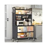 shairmb supports de boulanger à 5 niveaux avec armoire de rangement, étagère de bar à café pour niche de cuisine, étagères de rangement en métal avec armoire à porte rabattable,gris