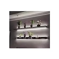 etagères flottantes en métal ensemble de 2, lumière led aluminium Étagères murales - boutons de commande, rebord pour plantes bibliothèque image, salon, salle de bain, cuisine ( couleur : zwart , tail