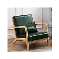 roltin fauteuil, cadre en bois et cuir rembourré, chaise capitonnée rétro en bois, fauteuil club rembourré pour salon, chambre à coucher, réception (vert)
