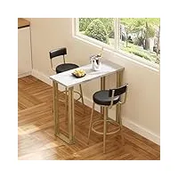 wodsofti ensemble table et chaises de bar, 1 table de bar et 2 chaises de bar, quatre chaises de loisirs avec pieds en métal, table à manger rectangulaire blanche, or + noir + blanc