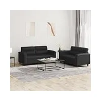 rantry ensemble de canapés 2 pièces avec coussins noir en simili cuir, meuble canapé jardin, canapé-lit, canapé, salon, salon, terrasse extérieure