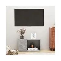gecheer meuble tv gris béton 60x24x32 cm aggloméré, meuble tv avec compartiments de rangement, banc tv pour salon, chambre meubles