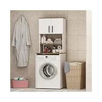 homidea mia armoire pour machine à laver - surmeuble pour lave-linge - 2 portes - 2 étagères ouvertes salle de bain - buanderie 182 x 65 x 60 cm (blanc/chêne)