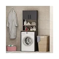homidea mia armoire pour machine à laver - surmeuble pour lave-linge - 2 portes - 2 étagères ouvertes salle de bain - buanderie 182 x 65 x 60 cm (anthracite/chêne)