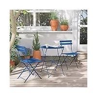 ohmg ensemble de bistrot,salon de jardin bistrot pliable,lot de 3 meubles de bistro,set de bistro,constitués d’une table de bistrot et de 2 chaise,pour balcon terrasse jardin (bleu)