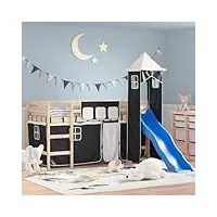 tekeet furniture home tools lit mezzanine pour enfants avec tour en pin massif blanc/noir 80 x 200 cm