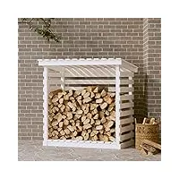 tekeet furniture home tools Étagère à bois de cheminée en pin massif blanc 108 x 73 x 108 cm