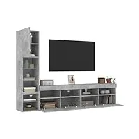 furniture home tools meuble tv mural 4 pièces avec led en béton gris