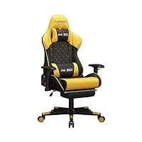 chaise de jeu pivotante à 360°, chaise de joueur en cuir respirant avec appui-tête et support lombaire, chaise d'ordinateur ergonomique avec repose-pieds, chaise de bureau réglable
