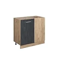 livinity meuble d'angle r-line, béton noir/chêne de force doré, 86 cm sans plan de travail