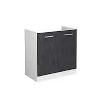 livinity meuble bas sous-évier r-line, béton noir/blanc, 80 cm pa anthracite