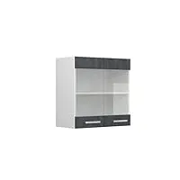 livinity meuble de cuisine haut vitré r-line, béton noir/blanc, 60 cm