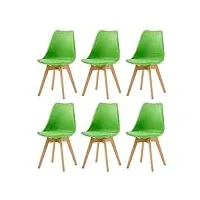 eggree lot de 6 chaises de cuisine en bois sgs tested rétro rembourrée chaise de salle de bureau avec pieds en bois de hêtre massif-vert