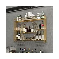 Étagère à vin murale noire – Étagère à liqueur moderne en métal – présentoir en fer pour salon, salle à manger, cuisine – porte-bouteilles flottant avec porte-bouteilles en verre
