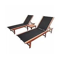 lapooh chaises longues 2pcs et table bois d'acacia solide et textilène,chaises longues,chaises longues jardin extérieur,chaises longues relax