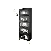 zengds-07 bibliothèque bibliothèque de luxe légère, combinaison noire, armoire latérale, bibliothèque de rangement avec porte en verre, étagère étagère livres (color : a)
