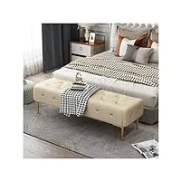 banc de lit capitonné avec siège rembourré, repose-pieds avec pied en métal robuste, banc en cuir pour chambre à coucher, salon, entrée, banc ottoman (couleur : beige, taille : 100