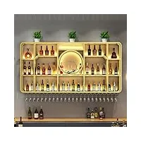 hgtrh étagère bouteille vin murale avec porte-verre, porte bouteille muraux industriel avec bande lumineuse, rustique porte-bouteilles muraux pour cuisine, salle à manger, bar