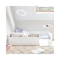 bainba lit montessori blanc avec rangement et rampe - 90 x 190 cm