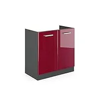livinity meuble bas sous-évier r-line, rouge bordeaux haute brillance/anthracite, 80 cm, pa anthracite