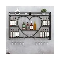 Étagère à vin en métal, étagères de bar montées au mur avec support pour verre à vin suspendu sous l'étagère, étagère à spiritueux, mini bar, armoire murale pour bouteilles d'alcool
