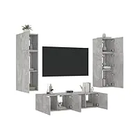 aijuukjp furniture home tools meuble tv mural 6 pièces avec led en béton gris