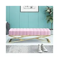 clnbkls banc d'entrée rembourré moderne, banquette de chambre à coucher avec base en métal en forme de x, banc à chaussures décoratif capitonné pour salon, gris 80 x 38 x 43 cm/rose/80 x 38 x 43 cm.