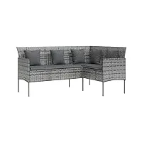 toshilian canapé de jardin, salon de jardin sofa de terrasse meuble de jardin canapé d'extérieur en l avec coussins résine tressée gris
