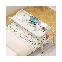 faxioawa table de lit, table de lit pour ordinateur portable avec roulettes, hauteur réglable de 65 à 95 cm, poste de travail informatique, table de lit, table de chaise (couleur : blanc)