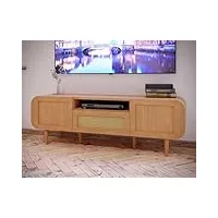 best mobilier - mathilde - meuble tv - bois et cannage - 160 cm - bois