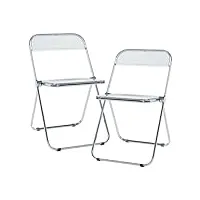 [en.casa] lot de 2 chaises pliantes ensemble de 2 chaises de salle à manger set de 2 chaises pour invités cuisine bureau acier chromé polycarbonate 74 x 46 x 47 cm transparent