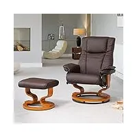 chaise longue,calhoun fauteuil inclinable et repose-pieds ergonomiques à base pivotante à 360 degrés en cuir reconstitué marron de 83 cm de large